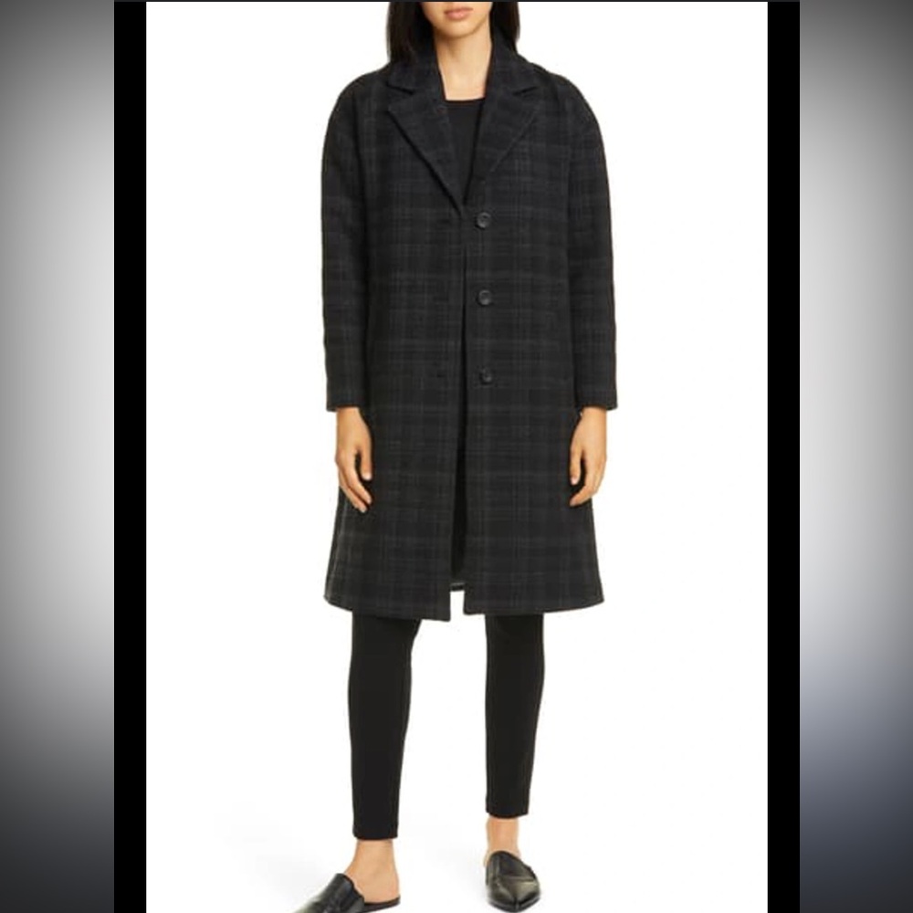 Eileen Fisher Charcoal Plaid Coat
